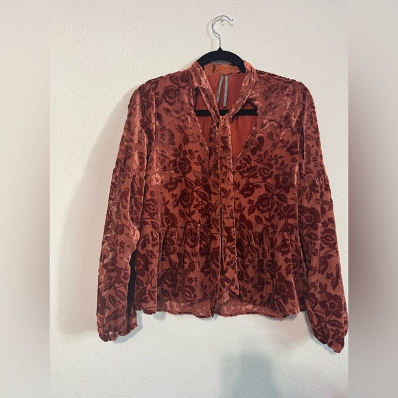 Anthropologie Velvet Tie Neck Blouse - Picture 2 of 9